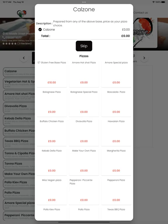 Pizza Amore Takeaway iPad 应用截图