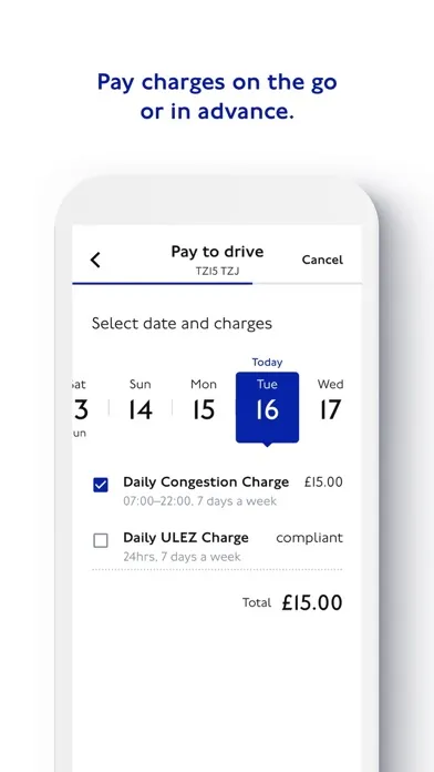 Capturas de tela do TfL Pay to Drive in London