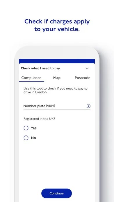 Capturas de tela do TfL Pay to Drive in London