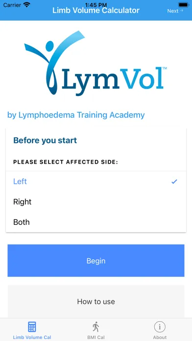 ภาพหน้าจอของ LymVol Limb Volume Calculator