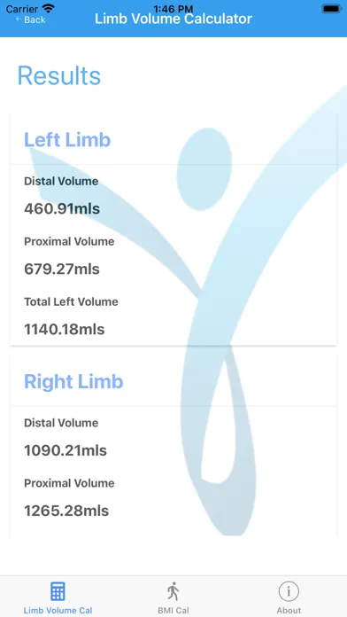 ภาพหน้าจอของ LymVol Limb Volume Calculator