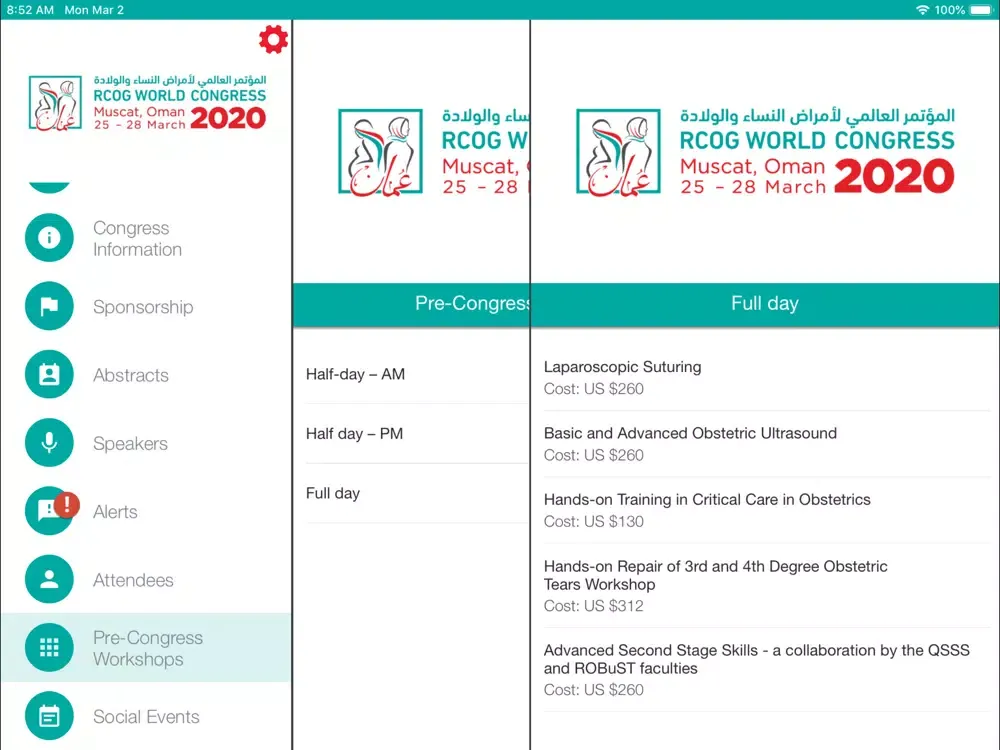Ảnh chụp màn hình của RCOG World Congress 2020 iPad 