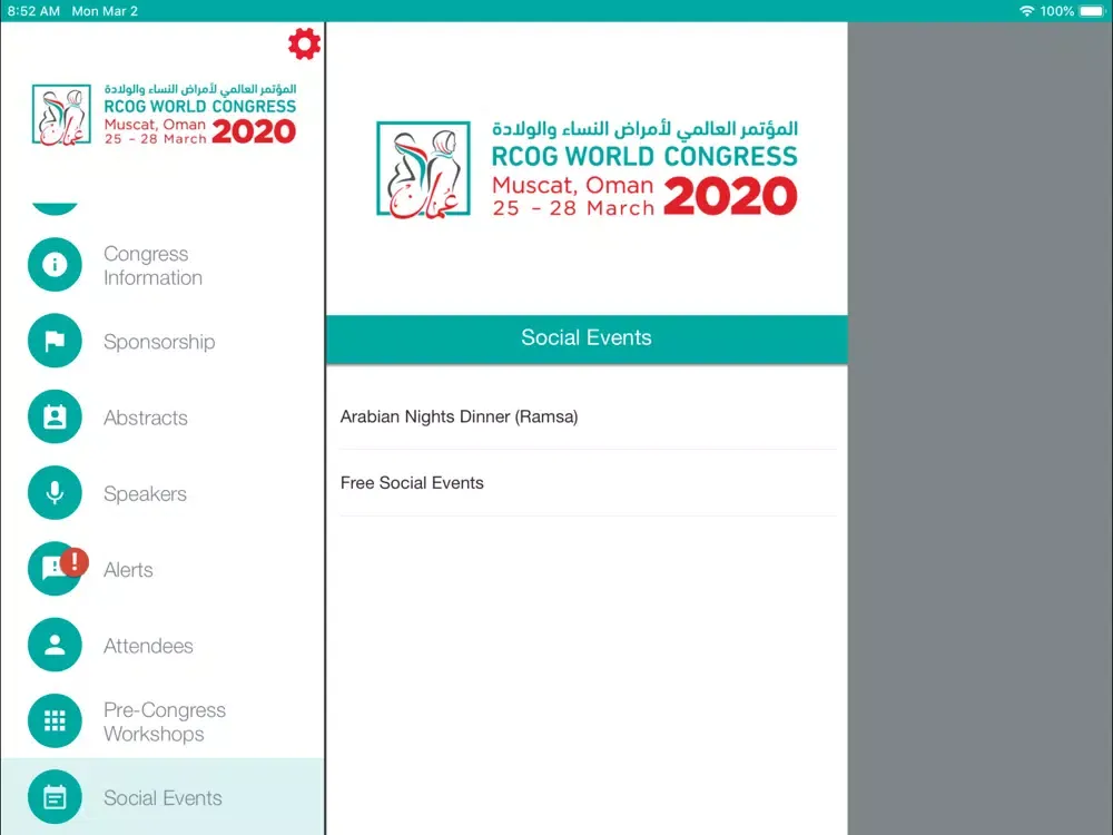 Ảnh chụp màn hình của RCOG World Congress 2020 iPad 