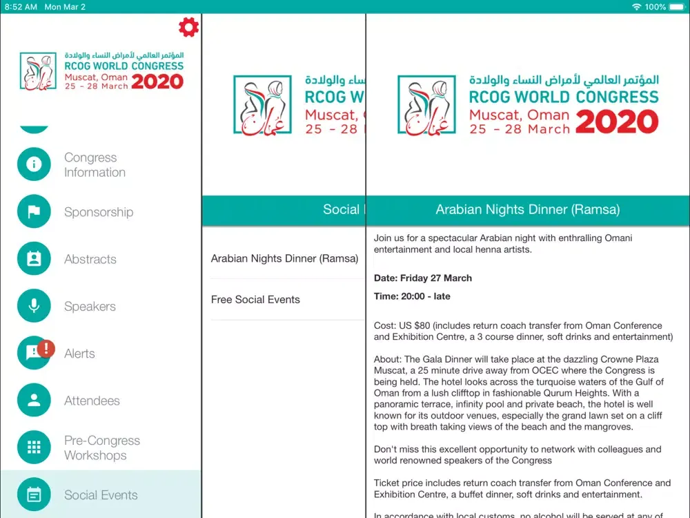 Ảnh chụp màn hình của RCOG World Congress 2020 iPad 