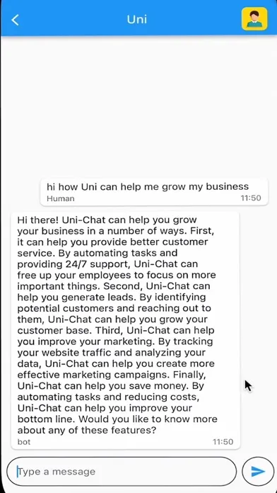ภาพหน้าจอของ Uni Chat App