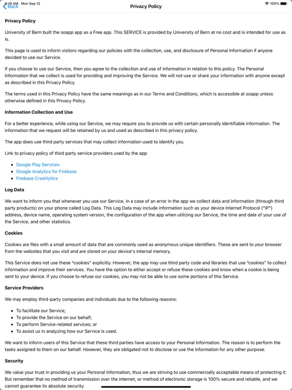 SelfHelp UniBE iPad  Screenshots