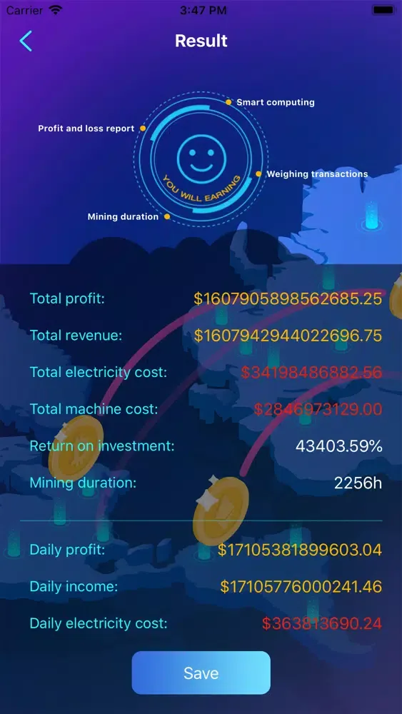 Capturas de tela do Bitcoin Earn Calculator