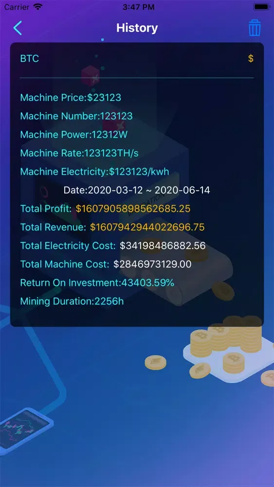 Capturas de tela do Bitcoin Earn Calculator