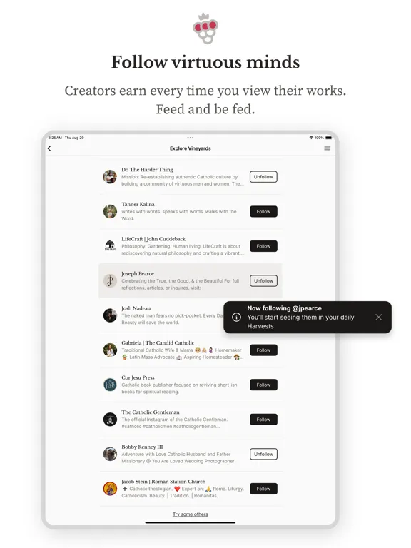 Vineyard: Find Virtuous Minds iPad  Screenshots