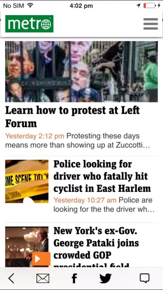 Screenshot di Metro US