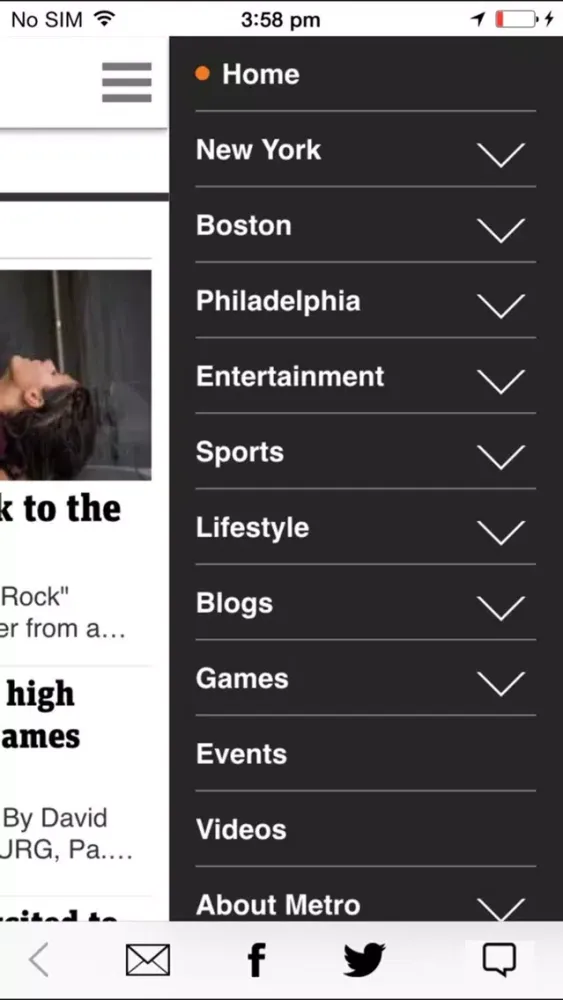 Screenshot di Metro US