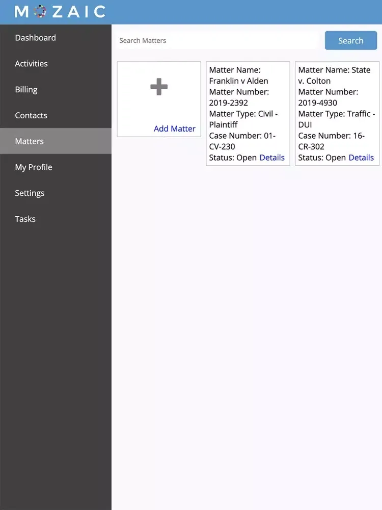 Mozaic Law Practice Management iPad 应用截图