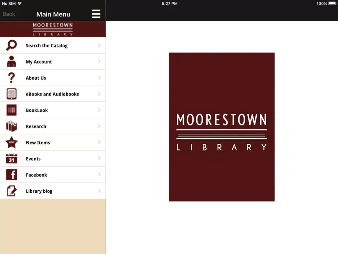 Zrzuty ekranu Moorestown Library Mobile iPad 