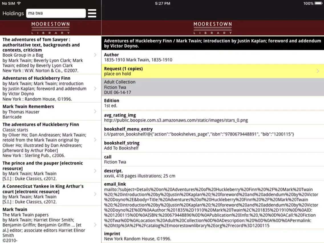 Zrzuty ekranu Moorestown Library Mobile iPad 