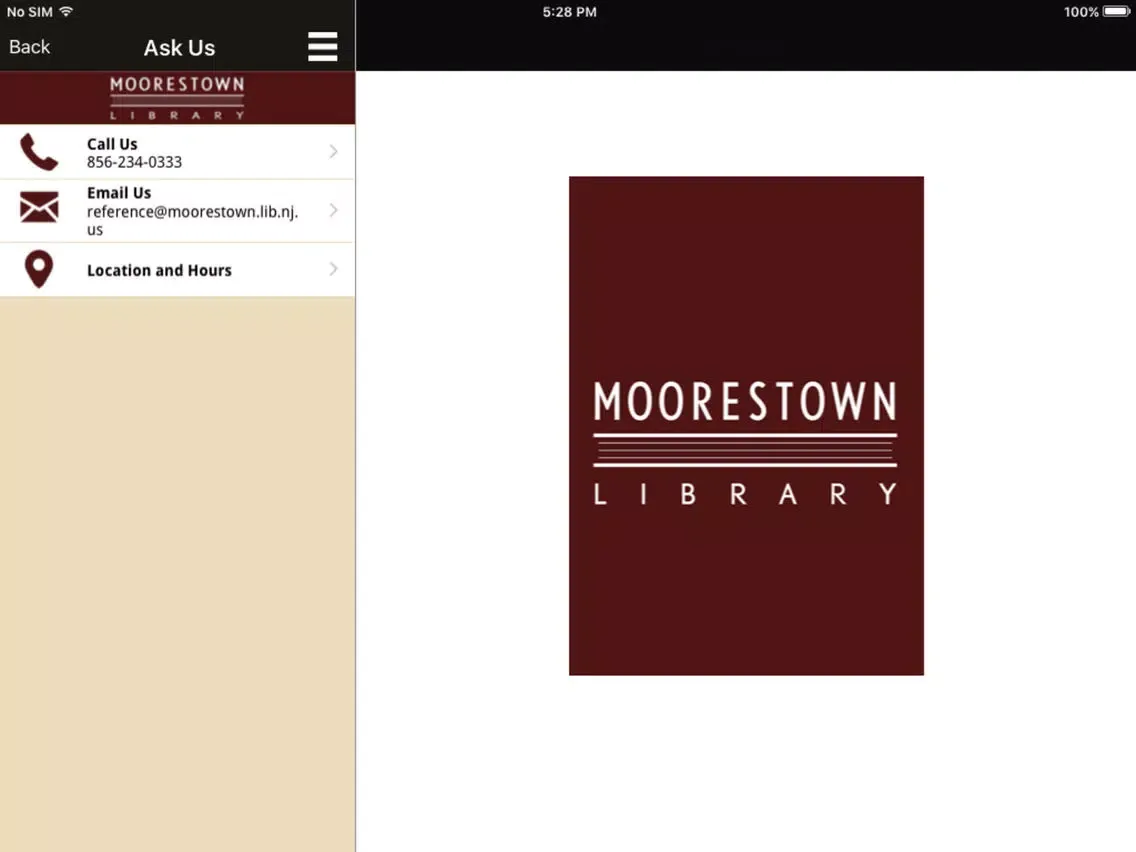 Zrzuty ekranu Moorestown Library Mobile iPad 