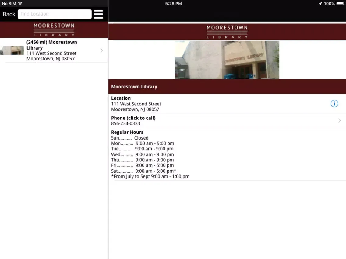 Zrzuty ekranu Moorestown Library Mobile iPad 