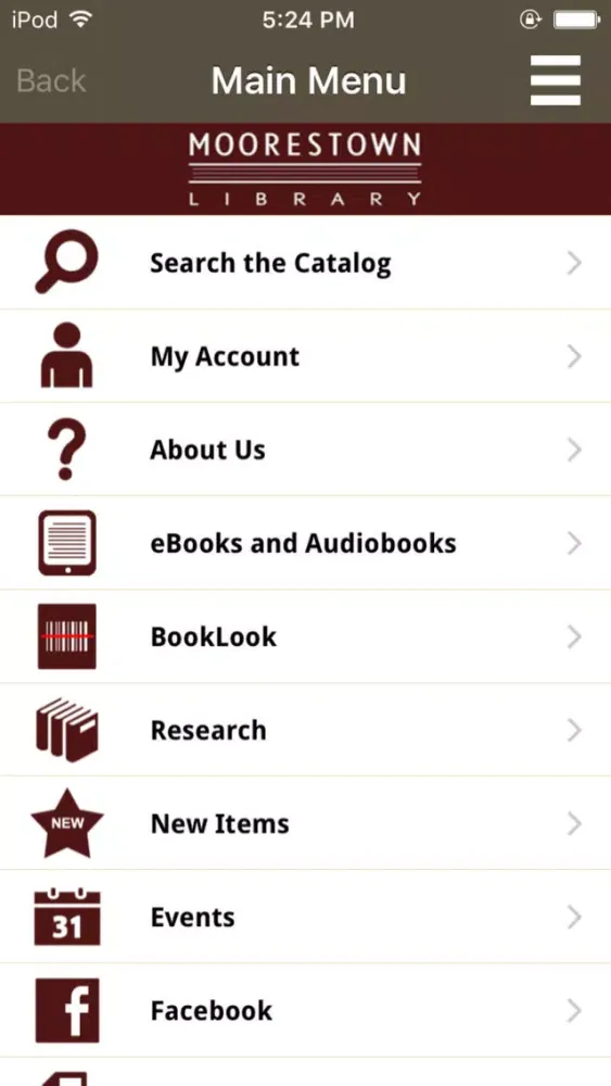 Zrzuty ekranu Moorestown Library Mobile