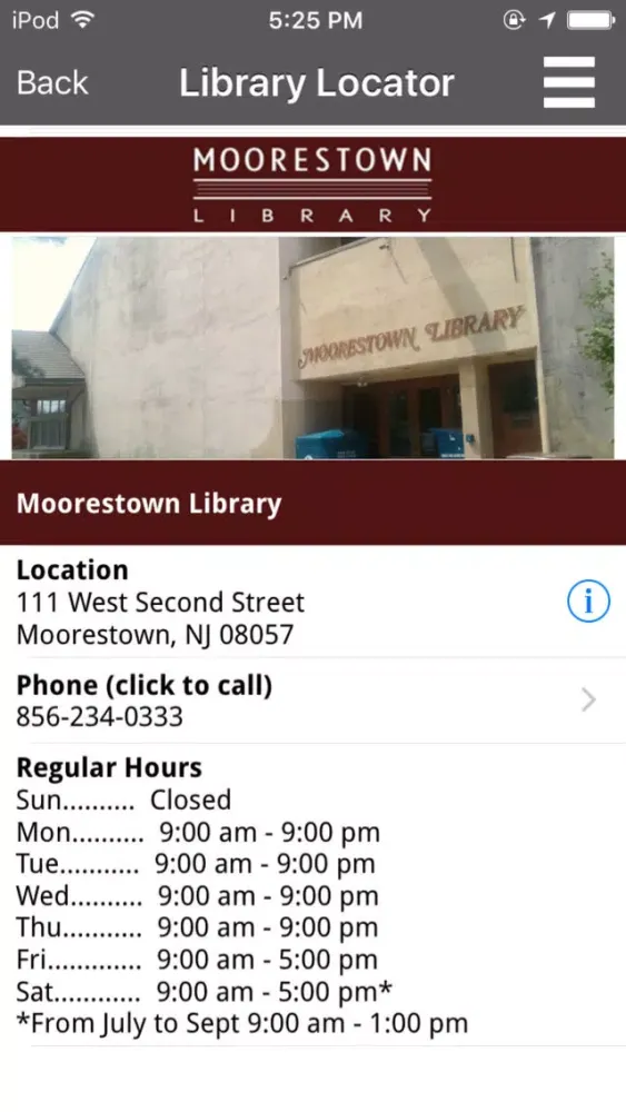 Zrzuty ekranu Moorestown Library Mobile