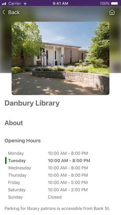 Tangkapan skrin Danbury Library