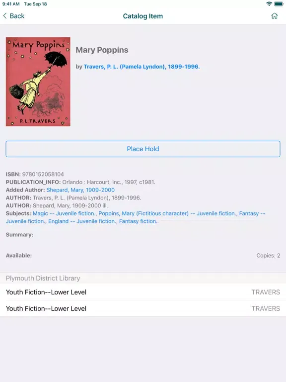 Plymouth (MI) District Library iPad 應用截圖