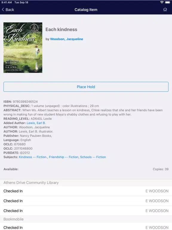 Ảnh chụp màn hình của Wake County Public Libraries iPad 