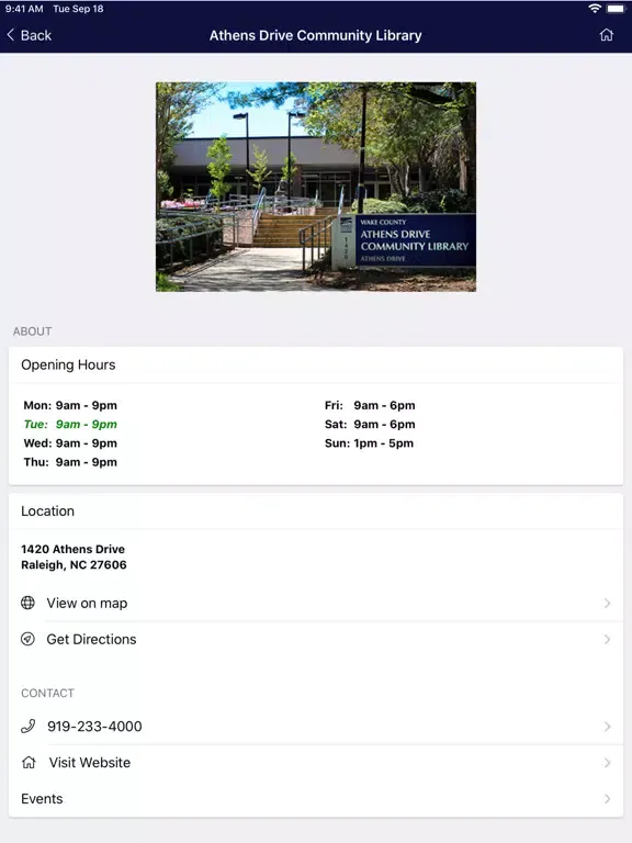 Ảnh chụp màn hình của Wake County Public Libraries iPad 