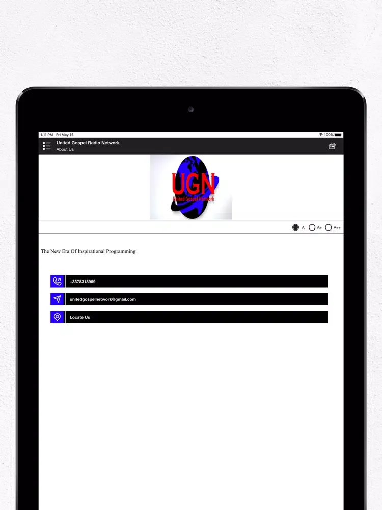 Captures d'écran de United Gospel Radio Network iPad 