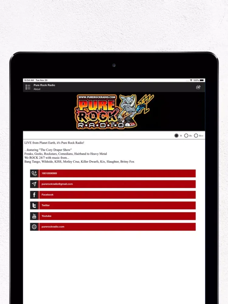 Pure Rock Radio Network iPad  স্ক্রিনশট