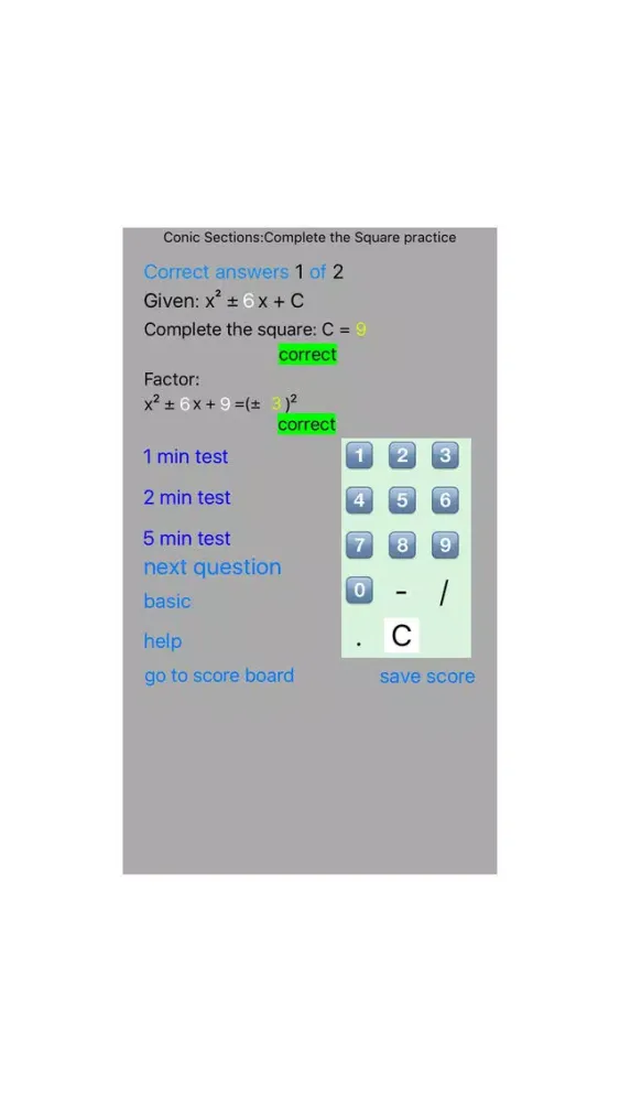 Screenshot di Conic Sections Complete Square