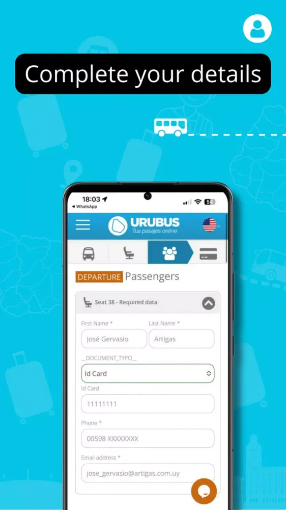 Tangkapan layar URUBUS Tickets online Uruguay