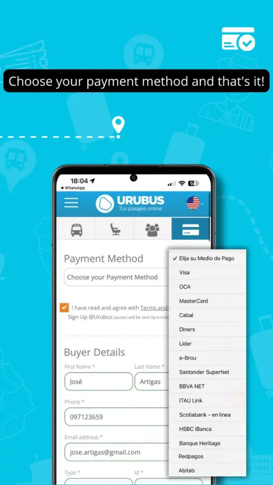 Tangkapan layar URUBUS Tickets online Uruguay
