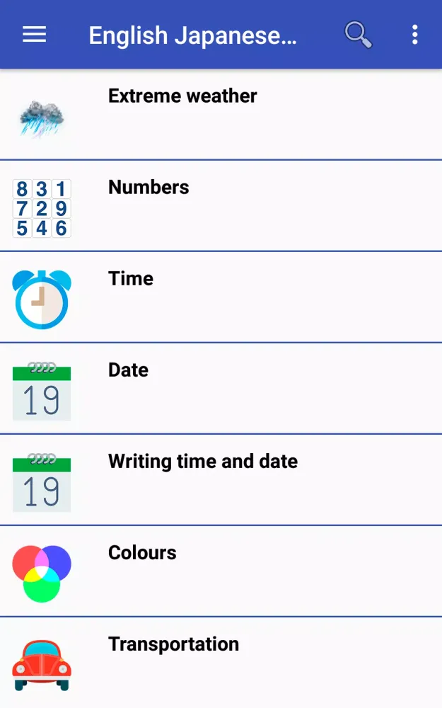 Tangkapan layar English Japanese phrasebook
