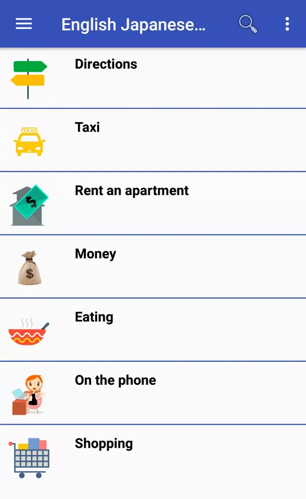 Tangkapan layar English Japanese phrasebook
