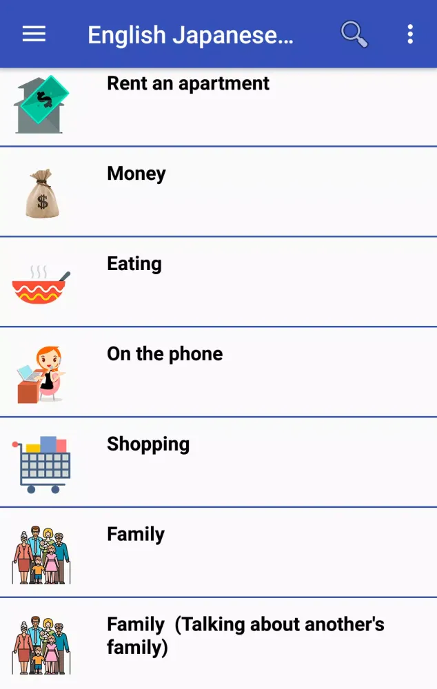 Tangkapan layar English Japanese phrasebook