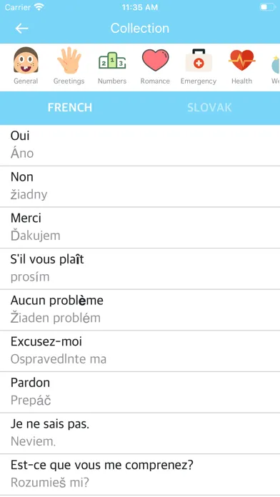 Capturas de tela do French Slovak Dictionary