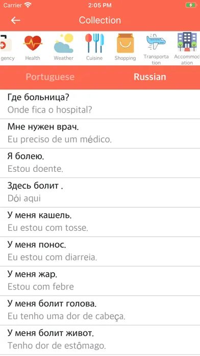 Capturas de tela do Portuguese-Russian Dictionary