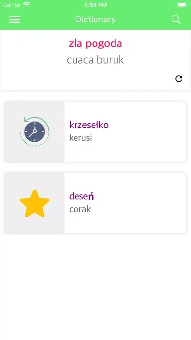 Tangkapan skrin Polish Malay Dictionary