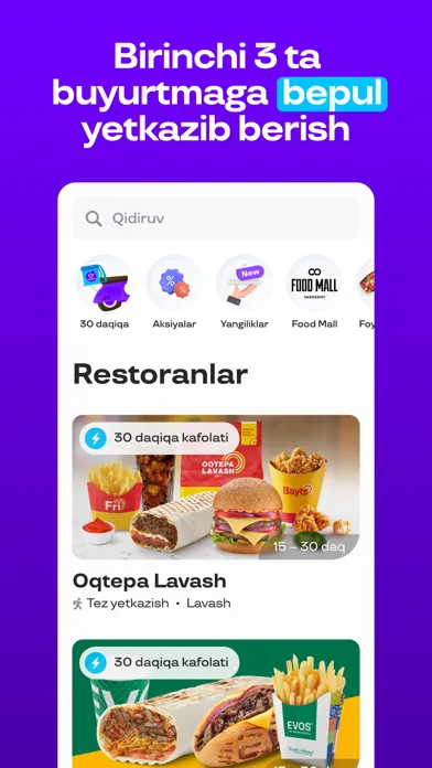 Tangkapan layar Uzum Tezkor: Ovqat