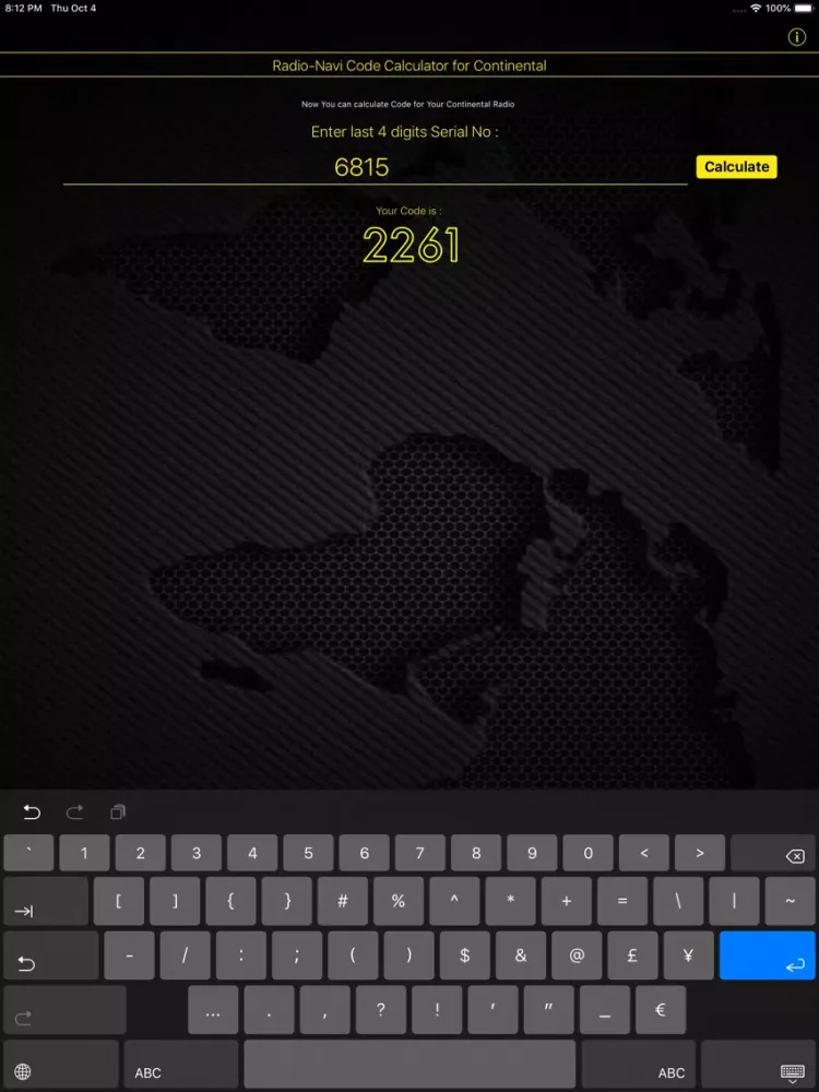 Conti Code Calculator iPad  Screenshots