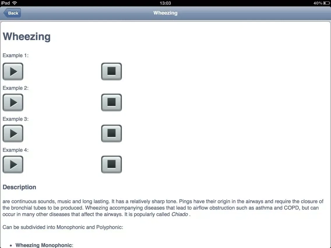Pulmonary Auscultation iPad  Screenshots