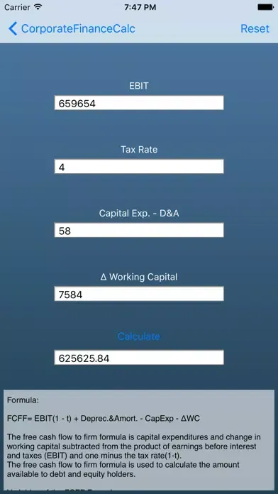 Captures d'écran de CorporateFinanceCalc