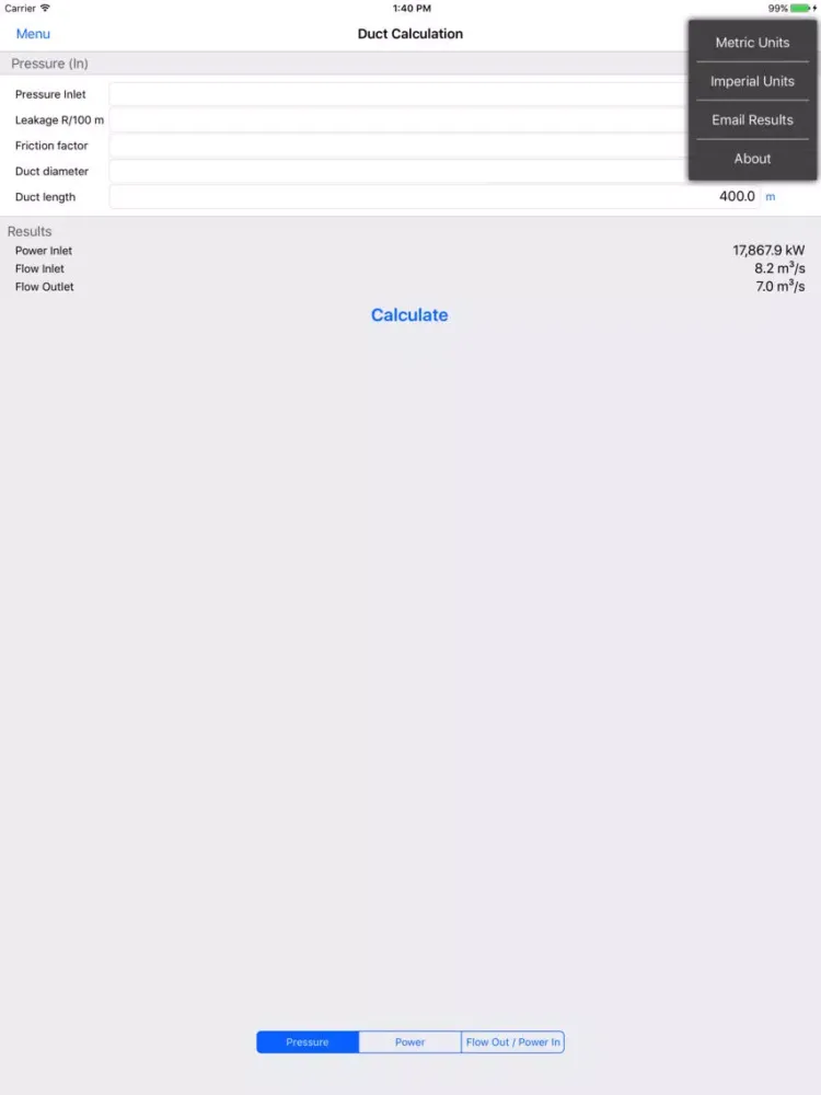 Vent Calculator iPad  Screenshots