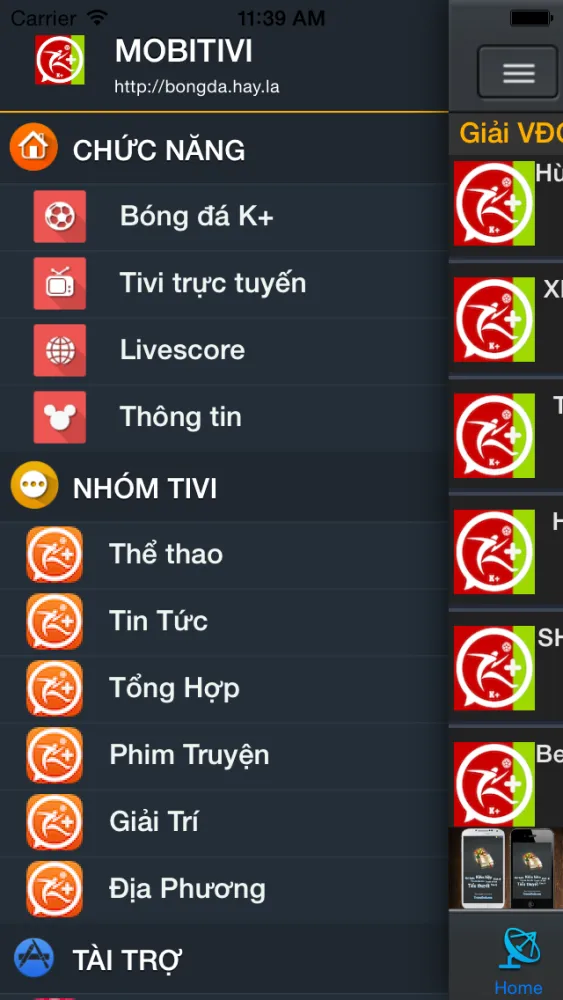 Captures d'écran de MobiTivi -xem tivi,radio,truyen hinh,bong da,k+,hd,online