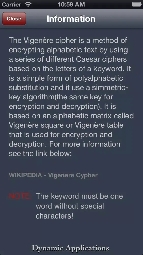 Скриншоты Vigenere Cipher