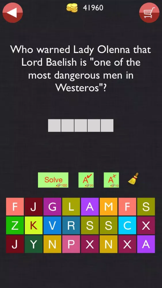 Trivia Quiz - For Throne Game Fans Guess the right word 스크린샷