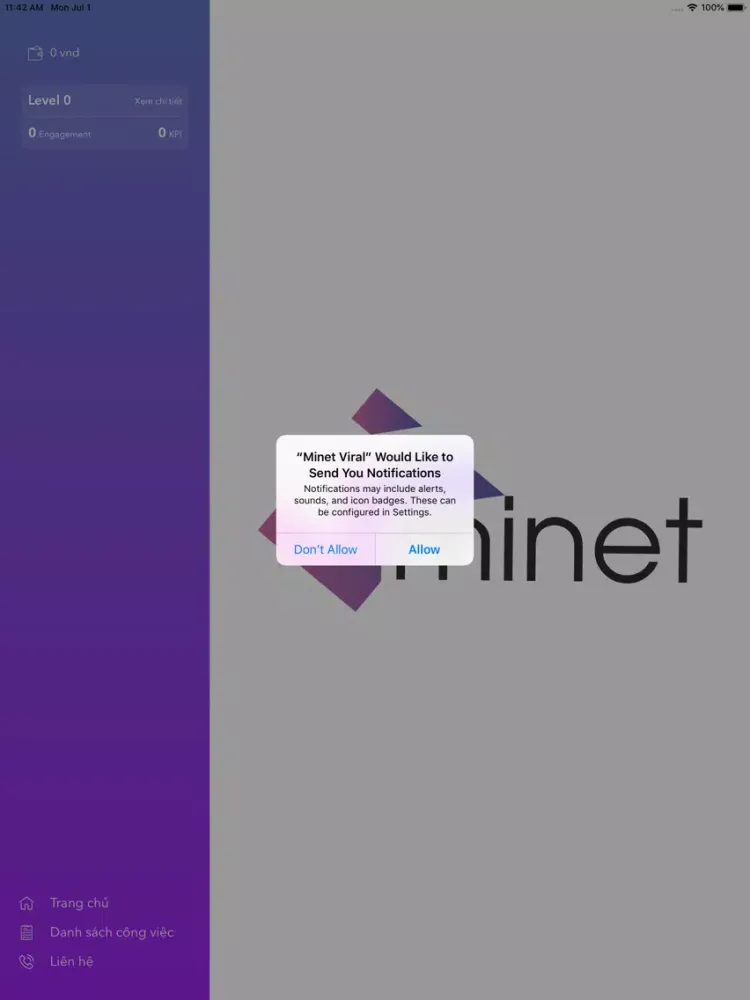 Ảnh chụp màn hình của Minet Viral iPad 