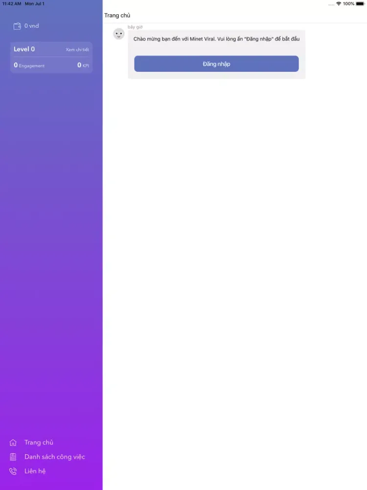 Ảnh chụp màn hình của Minet Viral iPad 