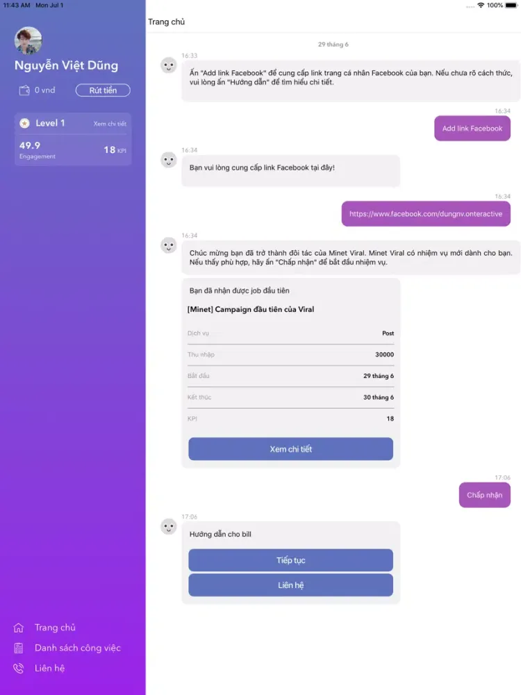 Ảnh chụp màn hình của Minet Viral iPad 