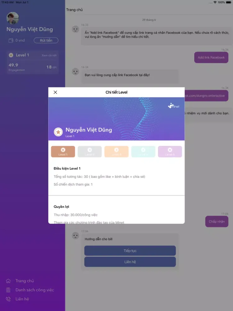 Ảnh chụp màn hình của Minet Viral iPad 