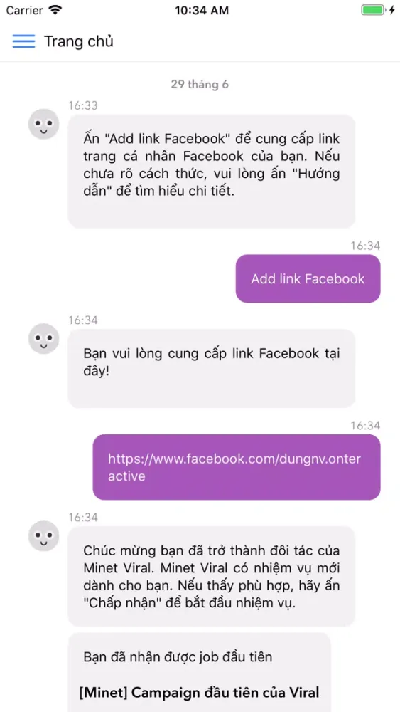 Ảnh chụp màn hình của Minet Viral